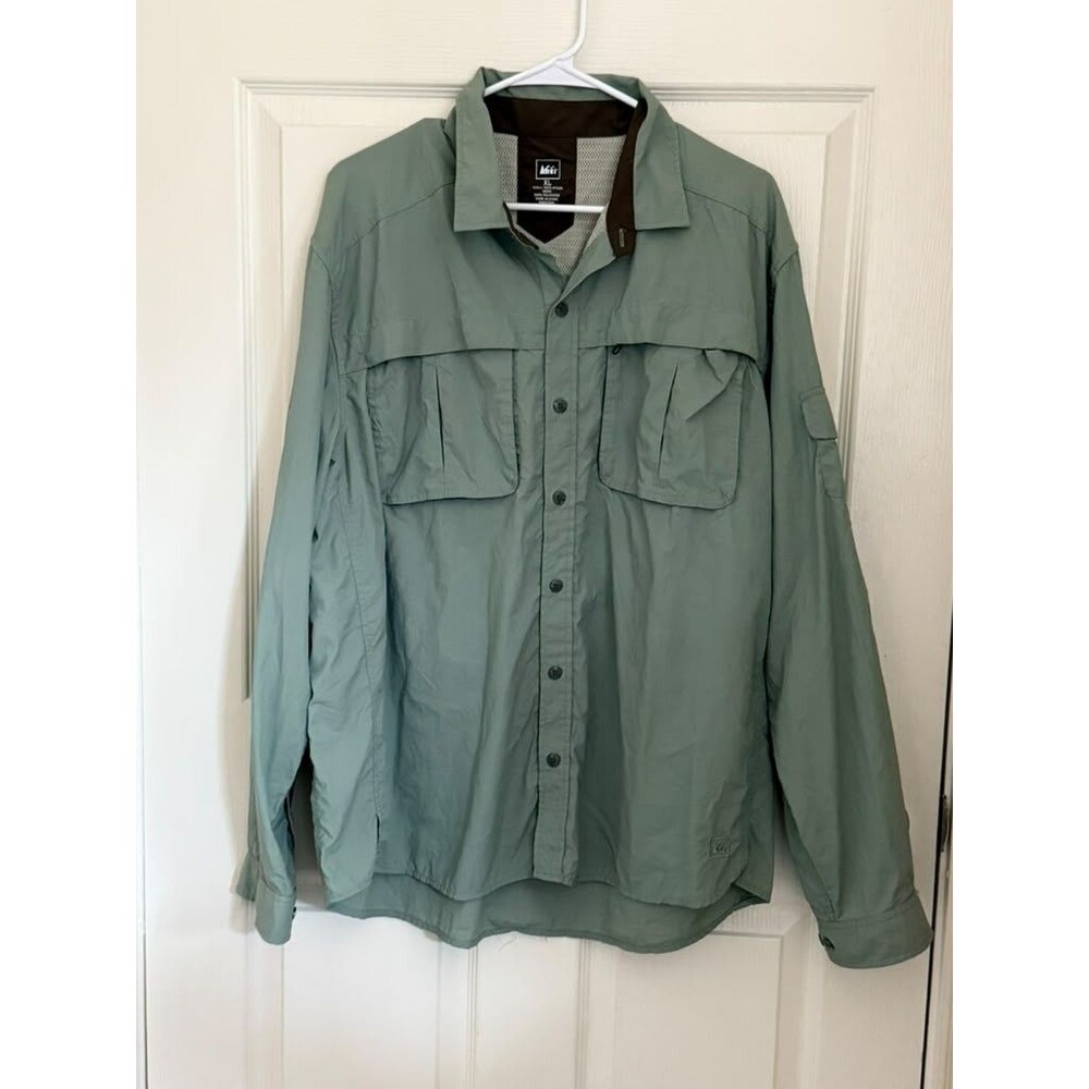 REI Men’s XL Safari Shirt Green Nylon Fishing Hiking Utility